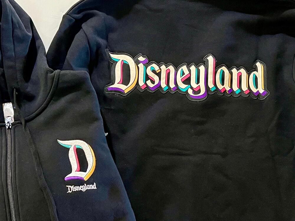 Disneyland Adult Black Zip Hoodie Embroidered 70th Rainbow Logo - NWT